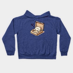 Cute Cat Sleeping inside Pizza Box Kids Hoodie